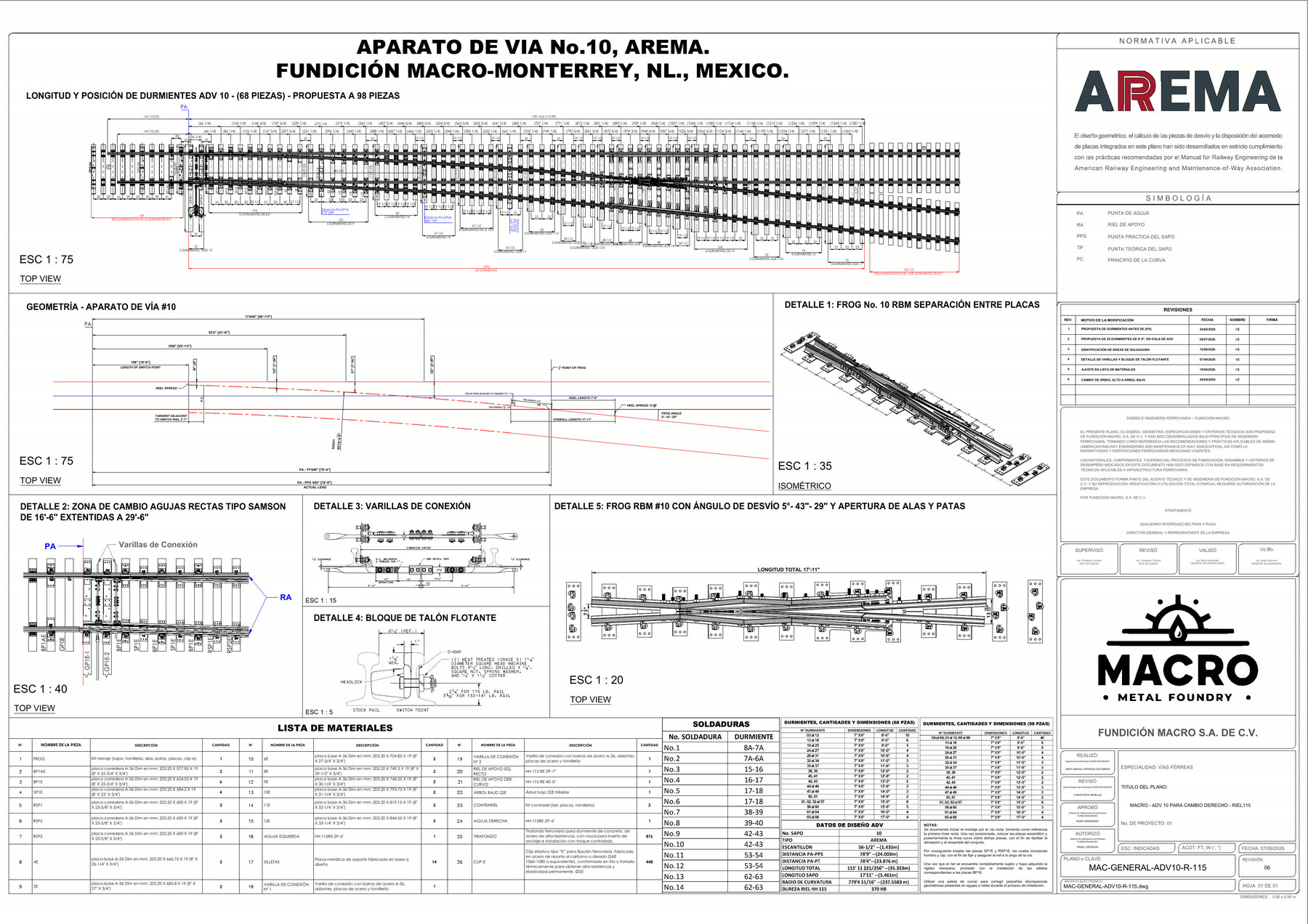 Plano general del ADV #10 conforme a AREMA, ingeniería MACRO