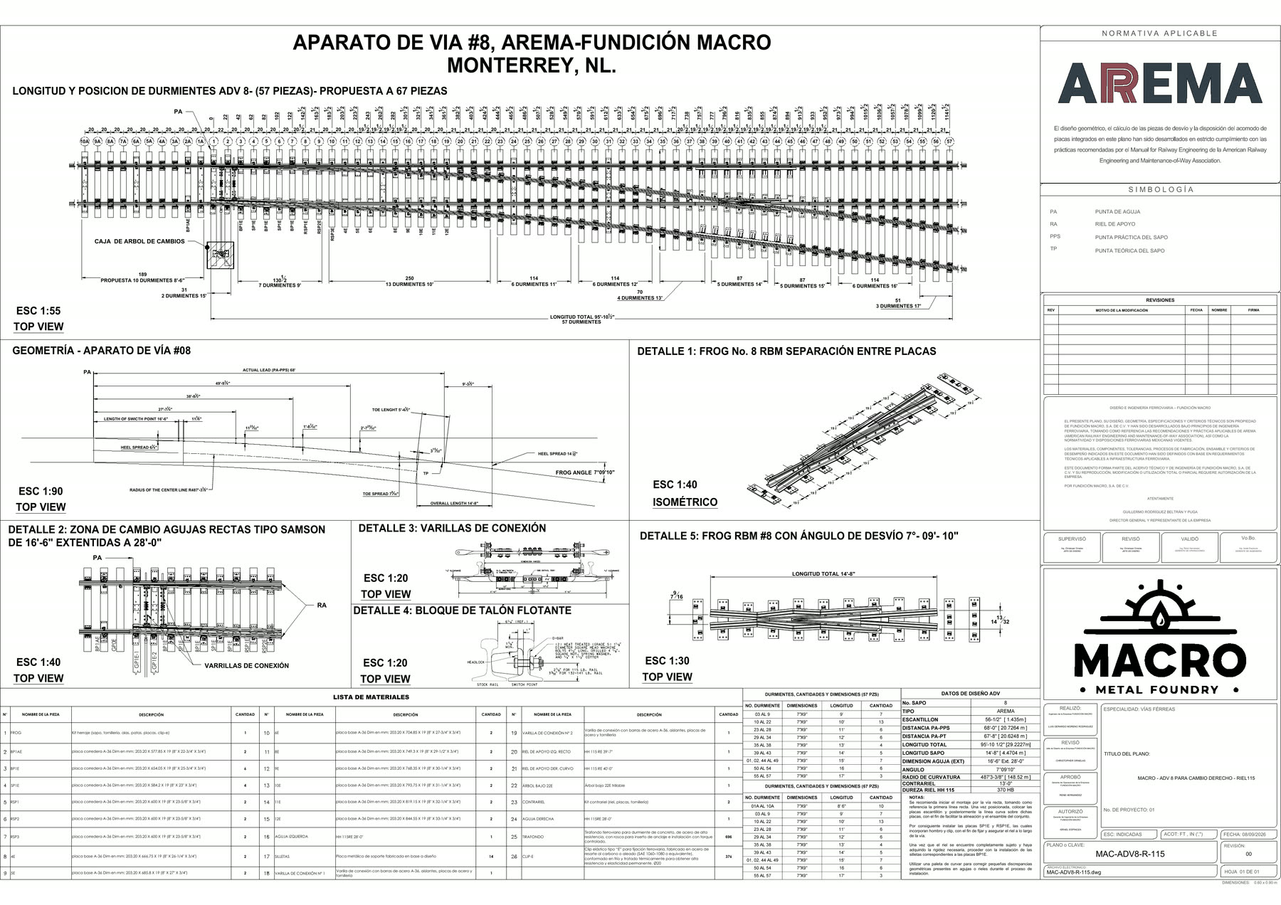 Plano general del ADV #8 conforme a AREMA, ingeniería MACRO