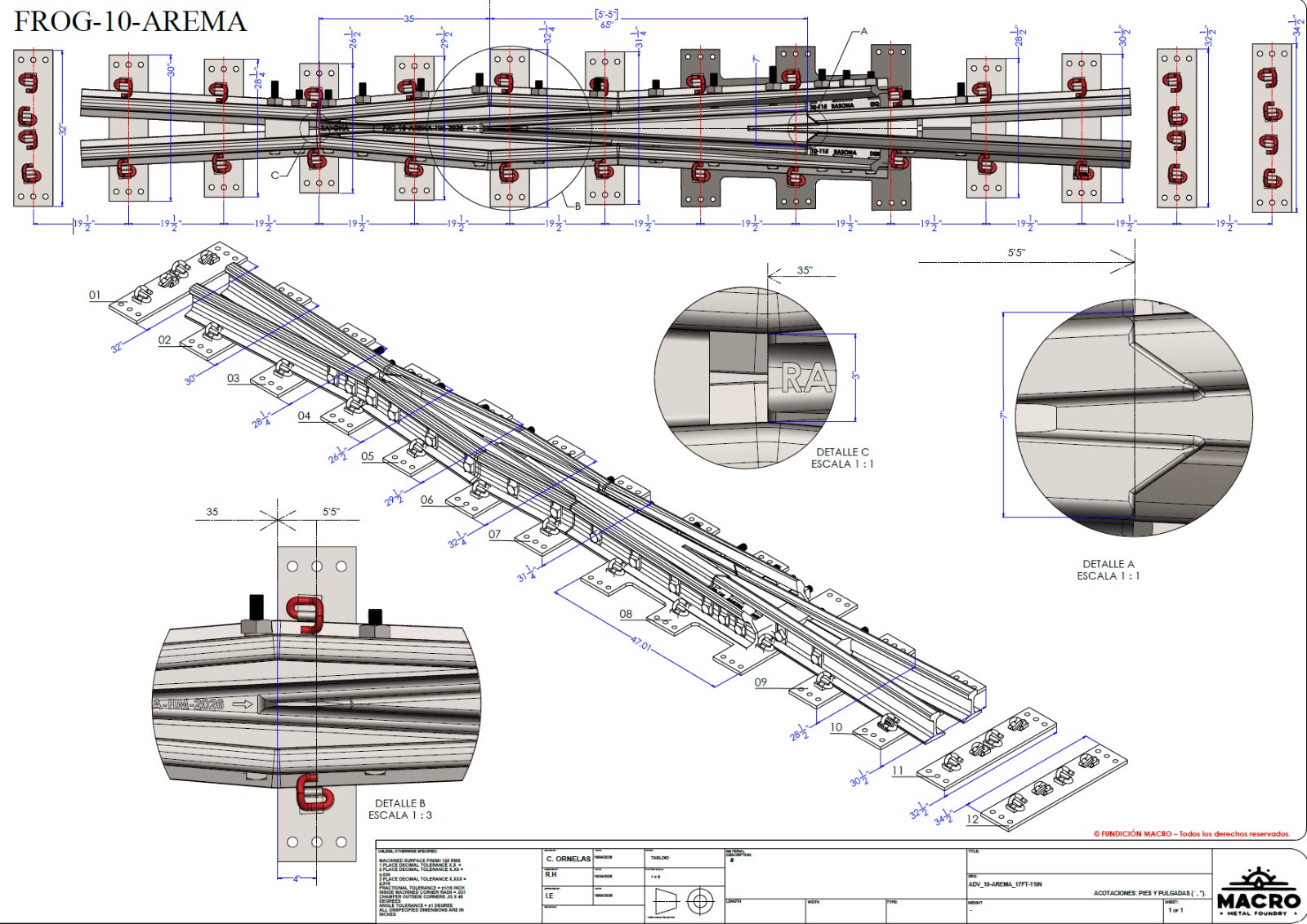 FROG-10-AREMA drawing: #10 frog with plates, MACRO in-house engineering